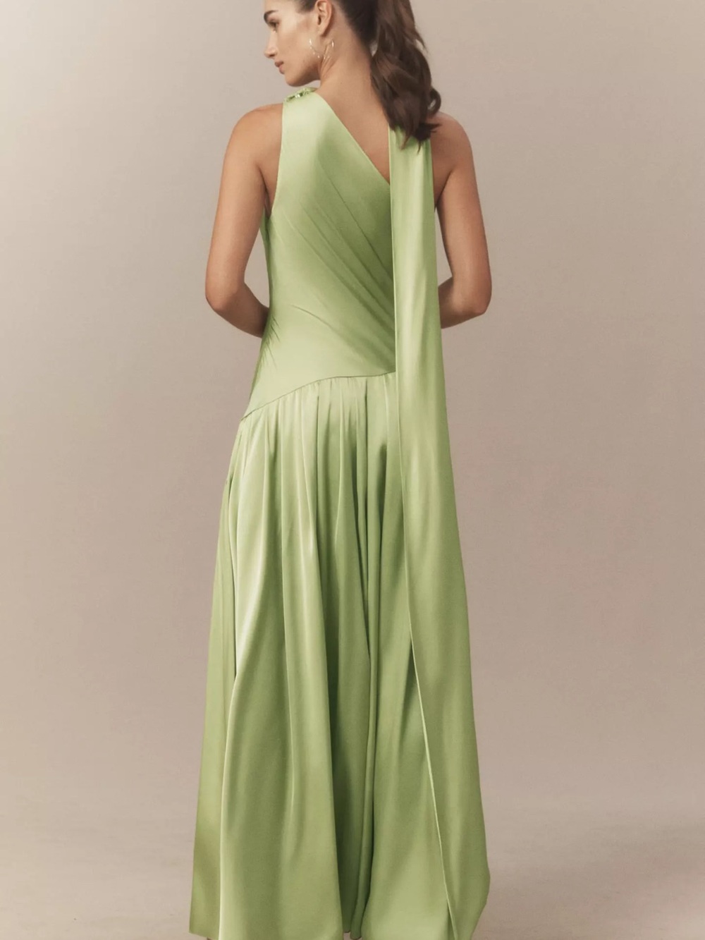 Anthropologie One-Shoulder Pleated Sage Green Gown - Picture 2 of 5
